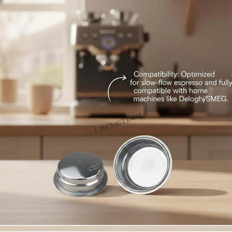 Chengtech Stainless Steel Coffee Filter, 51mm Double Cup (Dual Wall/Pressurized) Compatible with DLG EC885/9155/9255/9355/9555/9665/9865, SMEG & EUPA Coffee Machine - Image 2